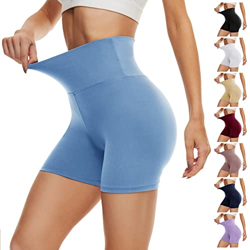 DDOBB Radlerhose Damen Kurze Shorts Bauchweg Sporthose Leggings Blickdicht High Waist Shorts Elastisch Unterhosen Fitness Hotpants Sommer Boxershorts(Blau,S-M) von DDOBB