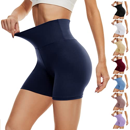 DDOBB Radlerhose Damen Kurze Shorts Bauchweg Sporthose Leggings Blickdicht High Waist Shorts Elastisch Unterhosen Fitness Hotpants Sommer Boxershorts(Dunkelblau,L-XL) von DDOBB