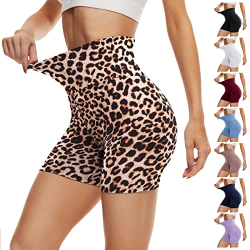 DDOBB Radlerhose Damen Kurze Shorts Bauchweg Sporthose Leggings Blickdicht High Waist Shorts Elastisch Unterhosen Fitness Hotpants Sommer Boxershorts(Leopard,L-XL) von DDOBB