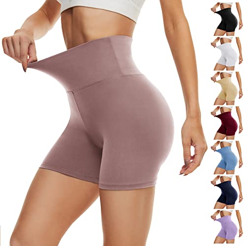 DDOBB Radlerhose Damen Kurze Shorts Bauchweg Sporthose Leggings Blickdicht High Waist Shorts Elastisch Unterhosen Fitness Hotpants Sommer Boxershorts(Rosa,L-XL) von DDOBB