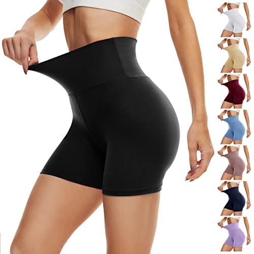 DDOBB Radlerhose Damen Kurze Shorts Bauchweg Sporthose Leggings Blickdicht High Waist Shorts Elastisch Unterhosen Fitness Hotpants Sommer Boxershorts(Schwarz,3XL) von DDOBB