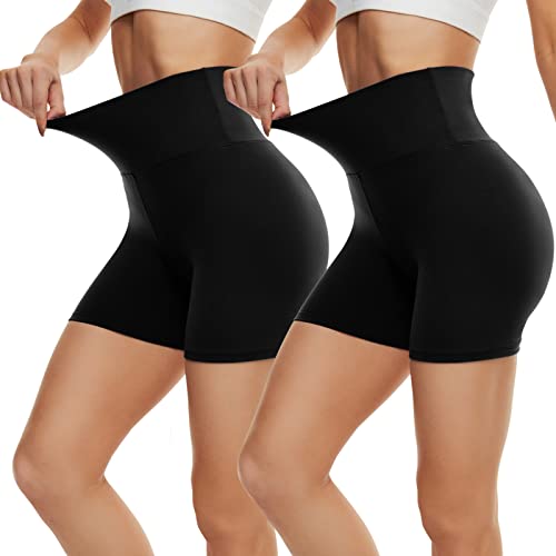 DDOBB Radlerhose Damen Kurze Shorts Bauchweg Sporthose Leggings Blickdicht High Waist Shorts Elastisch Unterhosen Fitness Hotpants Sommer Boxershorts(Schwarz*2,L-XL) von DDOBB