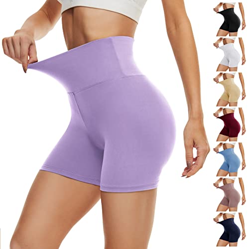 DDOBB Radlerhose Damen Kurze Shorts Bauchweg Sporthose Leggings Blickdicht High Waist Shorts Elastisch Unterhosen Fitness Hotpants Sommer Boxershorts(Violett,L-XL) von DDOBB