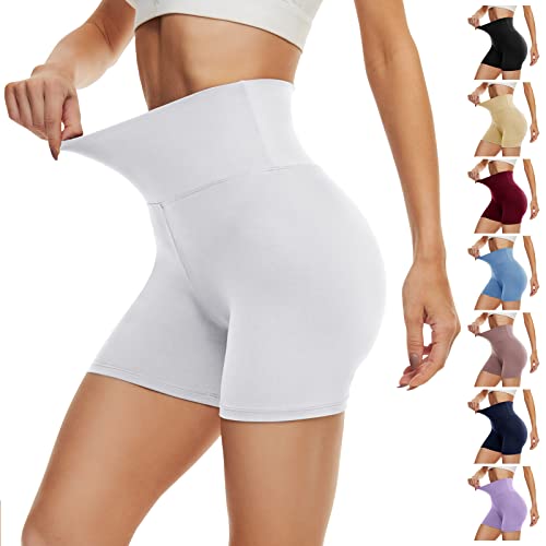 DDOBB Radlerhose Damen Kurze Shorts Bauchweg Sporthose Leggings Blickdicht High Waist Shorts Elastisch Unterhosen Fitness Hotpants Sommer Boxershorts(Weiß,3XL) von DDOBB