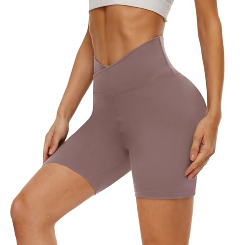 DDOBB Radlerhose Damen Kurze Shorts Bauchweg Sporthose V Cross Blickdicht High Waist Shorts Elastisch Unterhosen Fitness Hotpants Sommer Boxershorts(Rosa,S-M) von DDOBB