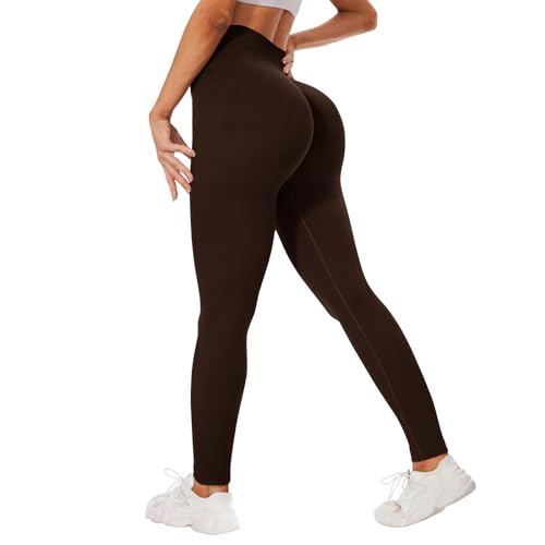 DDOBB Scrunch Leggings Damen Butt Sport Leggings Nahtlose Po Push Up Booty High Waist Sportleggins Lang Gym Fitness Leggins Blickdicht Laufhose Dehnbar Yoga Pants(Braun,L-XL) von DDOBB