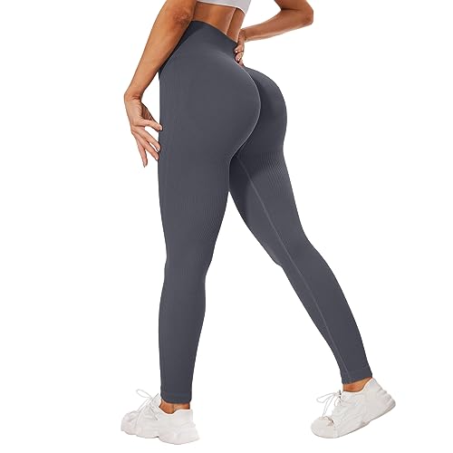 DDOBB Scrunch Leggings Damen Butt Sport Leggings Nahtlose Po Push Up Booty High Waist Sportleggins Lang Gym Fitness Leggins Blickdicht Laufhose Dehnbar Yoga Pants(Dunkelgrau,L-XL) von DDOBB