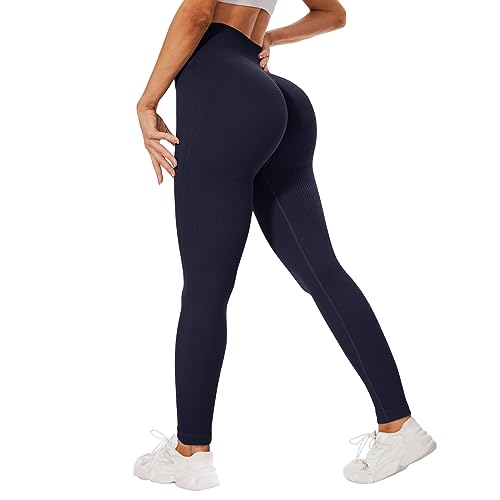 DDOBB Scrunch Leggings Damen Butt Sport Leggings Nahtlose Po Push Up Booty High Waist Sportleggins Lang Gym Fitness Leggins Blickdicht Laufhose Dehnbar Yoga Pants(Navy,S-M) von DDOBB