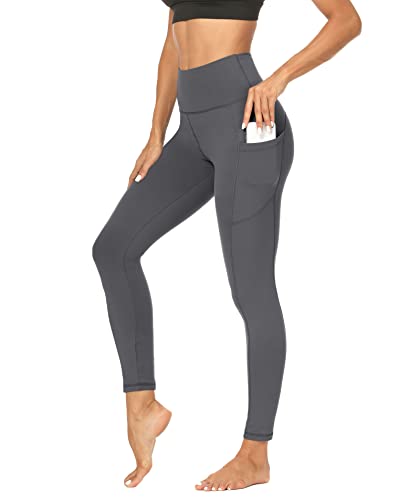 DDOBB Sport Leggings Damen Mit DREI Taschen Bauchweg Leggins Wasserdicht Sporthose High Waist Blickdichte Lang Po Push Up Yoga Hosen,Normal-dunkelgrau,S von DDOBB