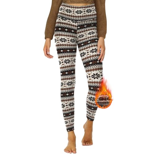 DDOBB Thermo Leggings Damen Gefüttert High Waist Thermoleggins Lang Mit Innenfleece Warm Teddy Sportleggins Strumpfhosen Thermohose Laufhose Winterkeid(B-Schneeflocke, (DE50-52)=XXL) von DDOBB