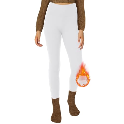 DDOBB Thermo Leggings Damen Gefüttert High Waist Thermoleggins Lang Mit Innenfleece Warm Teddy Sportleggins Strumpfhosen Thermohose Laufhose Winterkeid(B-Weiß, (DE50-52)=XXL) von DDOBB