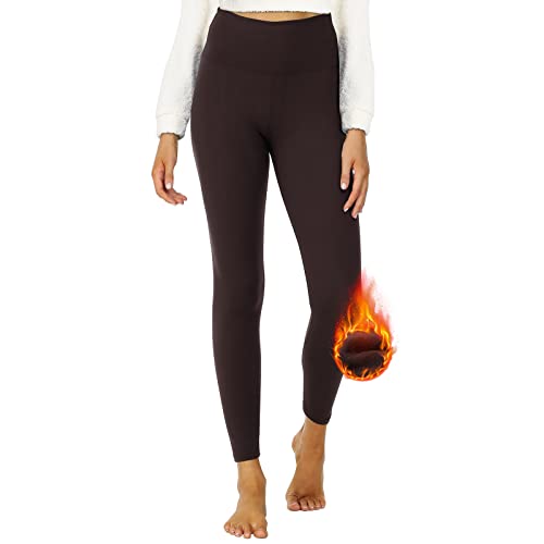 DDOBB Thermo Leggings Damen Gefüttert High Waist Thermoleggins Lang Mit Innenfleece Warm Teddy Sportleggins Strumpfhosen Thermohose Laufhose Winterkeid(F-Kaffee, (DE50-52)=XXL) von DDOBB