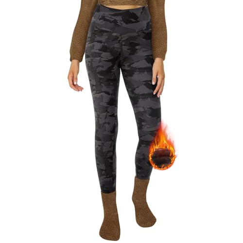 DDOBB Thermo Leggings Damen Gefüttert High Waist Thermoleggins Lang Mit Innenfleece Warm Teddy Sportleggins Strumpfhosen Thermohose Laufhose Winterkeid(F-Schwarzer Druck, (DE34-40)=S-M) von DDOBB