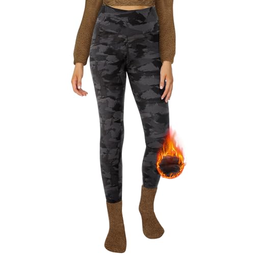 DDOBB Thermo Leggings Damen Gefüttert High Waist Thermoleggins Lang Mit Innenfleece Warm Teddy Sportleggins Strumpfhosen Thermohose Laufhose Winterkeid(F-Schwarzer Druck, (DE42-48)=L-XL) von DDOBB