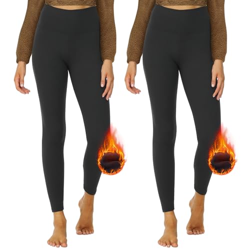 DDOBB Thermo Leggings Damen Gefüttert High Waist Thermoleggins Lang Mit Innenfleece Warm Teddy Sportleggins Strumpfhosen Thermohose Laufhose Winterkeid(J-Schwarz*2, (DE34-40)=S-M) von DDOBB