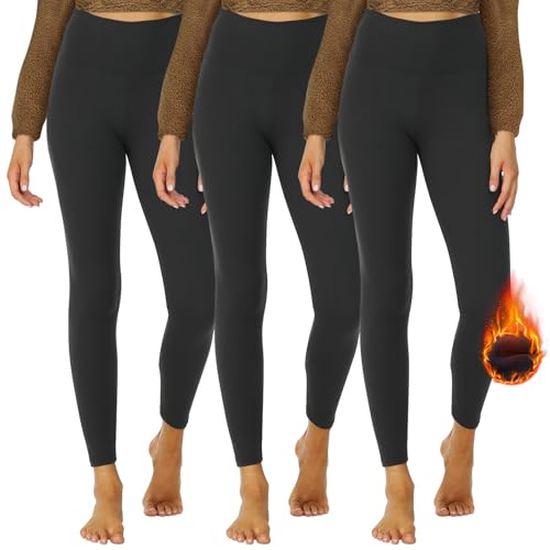 DDOBB Thermo Leggings Damen Gefüttert High Waist Thermoleggins Lang Mit Innenfleece Warm Teddy Sportleggins Strumpfhosen Thermohose Laufhose Winterkeid(K-Schwarz*3, (DE50-52)=XXL) von DDOBB