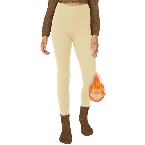 DDOBB Thermo Leggings Damen Gefüttert High Waist Thermoleggins Lang Mit Innenfleece Warm Teddy Sportleggins Strumpfhosen Thermohose Laufhose Winterkeid(F-Hautfarbe, (DE42-48)=L-XL) von DDOBB