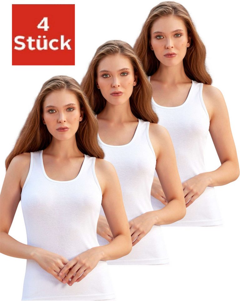 DDOnlineShop Unterhemd 4er Pack Damen Tank Top Achselhemd Weiß A2037 (Spar-Set, 4-St., 4er-Pack) (Spar-Set, 4-St., 4er-Pack) aus 100% Baumwolle Weiß von DDOnlineShop