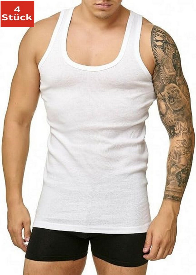 DDOnlineShop Unterhemd Tank Top Achselshirt für Herren Weiß (Spar-Set, 4-St., 4er-Pack) Feinripp-Premium Qualität von DDOnlineShop