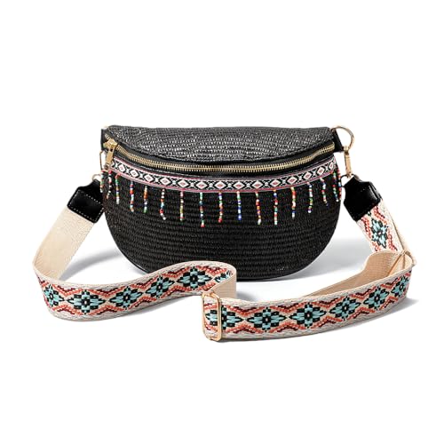 DDPDDP Crossbody Clutch, Boho gewebte Handtasche mit Perlen Detail, Sommer Strand Tasche, Schwarz DDPDDP Crossbody Clutch, Boho gewebte Handtasche mit Perlen Detail, Sommer Strand Tasche, Schwarz von DDPDDP