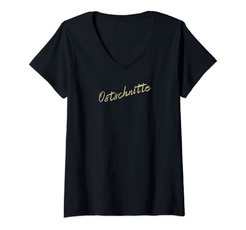 Damen Ostschnitte Ostdeutsch Frau Sachsen Anhalt Moped Osten T-Shirt mit V-Ausschnitt von DDR Sachsen Erfurt Ossi Ostberlin Outfit Spruch