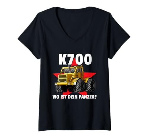 Damen Kirowetz K700 Traktor T-Shirt mit V-Ausschnitt von DDR Traktoren & Ost Technik Fan Shop
