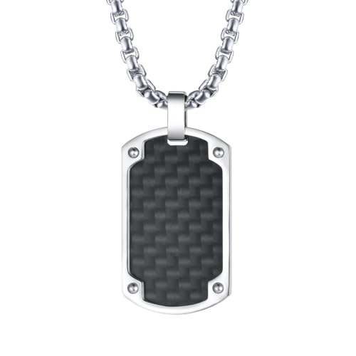 DDSAMMBO Edelstahl Halskette Kohlefaser Dog Tag Anhänger mit 60 cm Kette (KF2-85) von DDSAMMBO