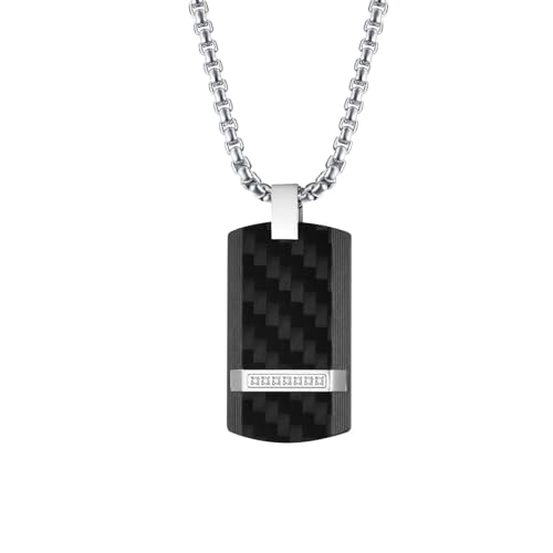 DDSAMMBO Edelstahl Halskette Kohlefaser Dog Tag Anhänger mit 60 cm Kette (KF2-86) von DDSAMMBO