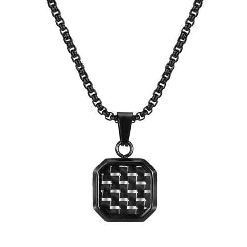 DDSAMMBO Edelstahl Halskette Kohlefaser Dog Tag Anhänger mit 60 cm Kette (KF2-89) von DDSAMMBO