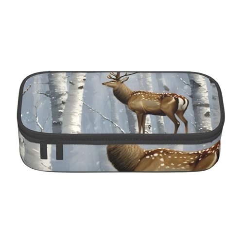 DDSFvbv Federmäppchen, Motiv: Schneehirsch, Vogel und Brichbaum, Studenten- und Bürobedarf, Aufbewahrungstasche, Make-up-Tasche, große Schreibwarentasche, Schwarz , Einheitsgröße, Taschen-Organizer von DDSFvbv