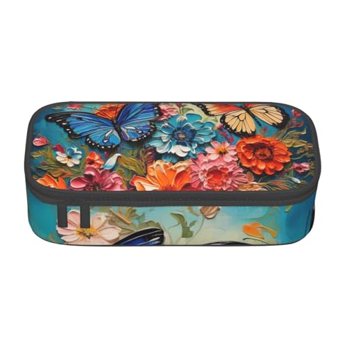 DDSFvbv Federmäppchen mit Blumen und Schmetterlingen – Studenten- und Bürobedarf – Aufbewahrungstasche für Gegenstände – Make-up-Tasche – große Schreibwarentasche, Schwarz , Einheitsgröße von DDSFvbv