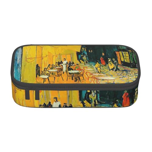 DDSFvbv Federmäppchen mit Café-Terrasse bei Nacht – Studenten- und Bürobedarf – Aufbewahrungstasche für Gegenstände – Make-up-Tasche – große Schreibwarentasche, Schwarz , Einheitsgröße von DDSFvbv