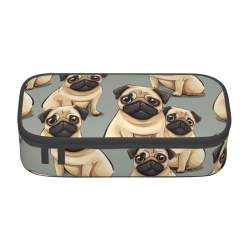 DDSFvbv Federmäppchen mit Cartoon-Mops-Motiv, für Studenten und Bürobedarf, Aufbewahrungstasche für Gegenstände, Make-up-Tasche, große Schreibwarentasche, Schwarz , Einheitsgröße, Taschen-Organizer von DDSFvbv