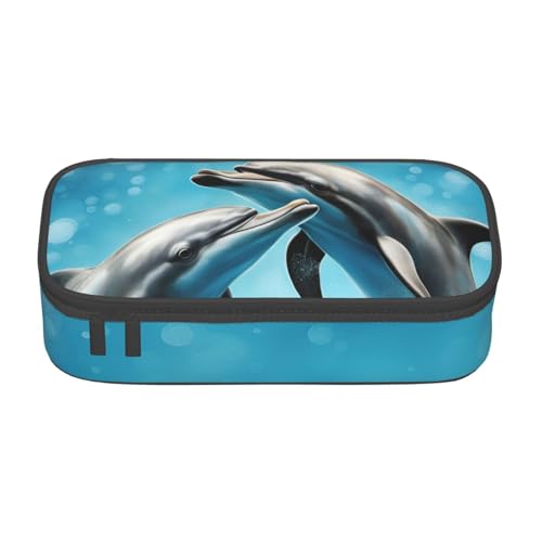 DDSFvbv Federmäppchen mit Delfinen in Love – Studenten- und Bürobedarf – Aufbewahrungstasche für Gegenstände – Make-up-Tasche – große Schreibwarentasche, Schwarz , Einheitsgröße, Taschen-Organizer von DDSFvbv