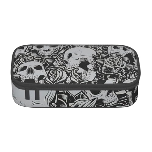 DDSFvbv Federmäppchen mit Horrible Dark Skulls Blumenmuster – Student & Bürobedarf – Aufbewahrungstasche für Gegenstände – Make-up-Tasche – große Schreibwarentasche, Schwarz , Einheitsgröße von DDSFvbv