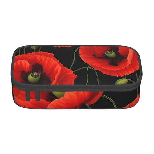 DDSFvbv Federmäppchen mit Mohnblumen, für Studenten und Bürobedarf, Aufbewahrungstasche für Gegenstände, Make-up-Tasche, große Schreibwarentasche, Schwarz , Einheitsgröße, Taschen-Organizer von DDSFvbv
