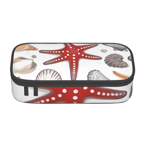DDSFvbv Federmäppchen mit Muschel-Seestern, für Studenten und Bürobedarf, Aufbewahrungstasche für Gegenstände, Make-up-Tasche, große Schreibwarentasche, Schwarz , Einheitsgröße, Taschen-Organizer von DDSFvbv