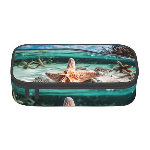DDSFvbv Federmäppchen mit Seestern und Korallen am Strand, Studenten- und Bürobedarf, Aufbewahrungstasche für Gegenstände, Make-up-Tasche, große Schreibwarentasche, Schwarz , Einheitsgröße von DDSFvbv