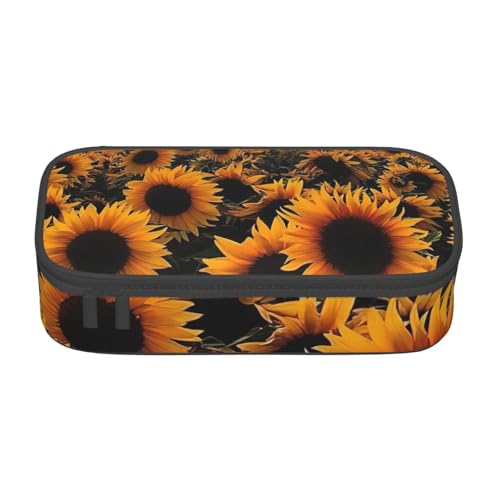 DDSFvbv Federmäppchen mit Sonnenblumen, für Studenten und Bürobedarf, Aufbewahrungstasche für Gegenstände, Make-up-Tasche, große Schreibwarentasche, Schwarz , Einheitsgröße, Taschen-Organizer von DDSFvbv