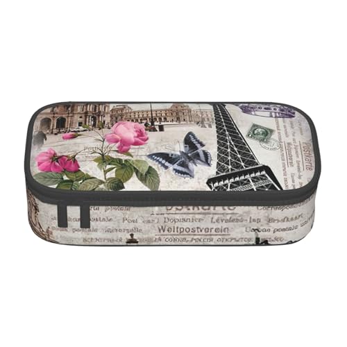 DDSFvbv Federmäppchen mit Turm und Auto, für Studenten und Bürobedarf, Aufbewahrungstasche für Gegenstände, Make-up-Tasche, große Schreibwarentasche, Schwarz , Einheitsgröße, Taschen-Organizer von DDSFvbv