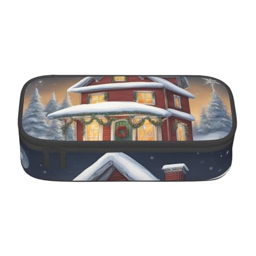 DDSFvbv Federmäppchen mit Weihnachtsdorfhaus, Studenten- und Bürobedarf, Aufbewahrungstasche für Gegenstände, Make-up-Tasche, große Schreibwarentasche, Schwarz , Einheitsgröße, Taschen-Organizer von DDSFvbv