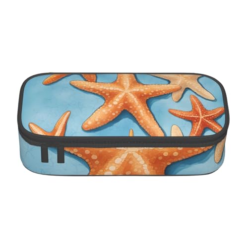 DDSFvbv Federmäppchen mit blauem Hintergrund, Seestern-Design, für Studenten und Bürobedarf, Aufbewahrungstasche für Gegenstände, Make-up-Tasche, große Schreibwarentasche, Schwarz , Einheitsgröße von DDSFvbv