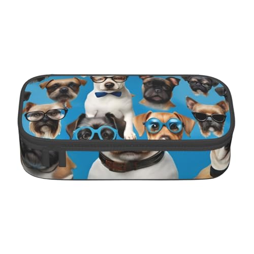 DDSFvbv Federmäppchen mit kurzhaarigem Zeiger in Brille, Schüler- und Bürobedarf, Aufbewahrungstasche für Gegenstände, Make-up-Tasche, große Schreibwarentasche, Schwarz , Einheitsgröße von DDSFvbv