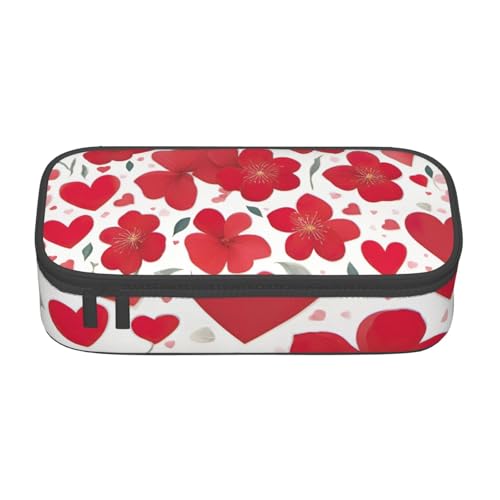 DDSFvbv Federmäppchen mit roten Herzen, für Studenten und Bürobedarf, Aufbewahrungstasche für Gegenstände, Make-up-Tasche, große Schreibwarentasche, Schwarz , Einheitsgröße, Taschen-Organizer von DDSFvbv