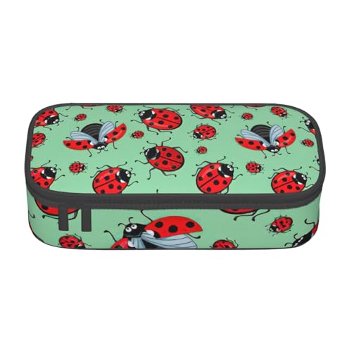 DDSFvbv Federmäppchen mit roten Marienkäfern auf blauem Hintergrund, für Studenten und Bürobedarf, Aufbewahrungstasche für Gegenstände, Make-up-Tasche, große Schreibwarentasche, Schwarz von DDSFvbv