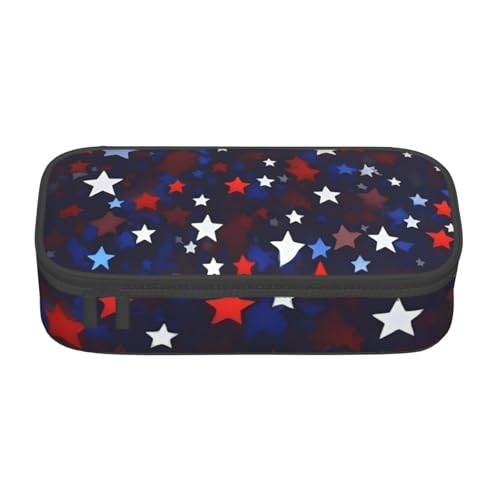 DDSFvbv Federmäppchen mit roten blauen Sternen, für Studenten und Bürobedarf, Aufbewahrungstasche für Gegenstände, Make-up-Tasche, große Schreibwarentasche, Schwarz , Einheitsgröße, Taschen-Organizer von DDSFvbv