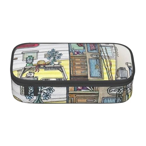 DDSFvbv Happy Campers Federmäppchen – Studenten- und Bürobedarf – Aufbewahrungstasche für Gegenstände – Make-up-Tasche – große Schreibwarentasche, Schwarz , Einheitsgröße, Taschen-Organizer von DDSFvbv