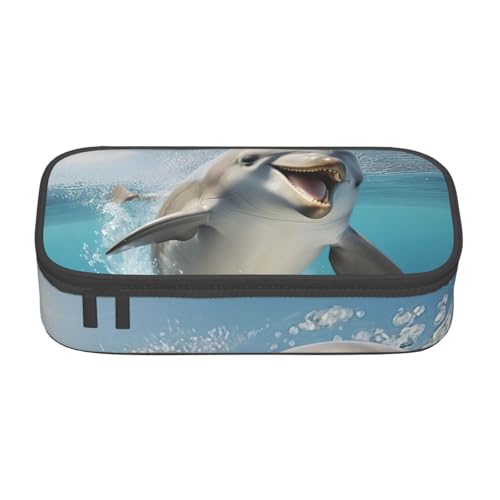 DDSFvbv Lustiges Federmäppchen mit Delfinmotiv – Studenten- und Bürobedarf – Aufbewahrungstasche für Gegenstände – Make-up-Tasche – große Schreibwarentasche, Schwarz , Einheitsgröße, Taschen-Organizer von DDSFvbv