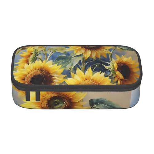 DDSFvbv Schönes Federmäppchen mit Sonnenblumenmotiv – Studenten- und Bürobedarf – Aufbewahrungstasche für Gegenstände – Make-up-Tasche – große Schreibwarentasche, Schwarz , Einheitsgröße von DDSFvbv