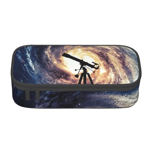 DDSFvbv Space Galaxy mit Teleskop-Federmäppchen – Studenten- und Bürobedarf – Aufbewahrungstasche für Gegenstände – Make-up-Tasche – große Schreibwarentasche, Schwarz , Einheitsgröße von DDSFvbv